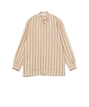 【別注】Placide / リネンコットン ダブルストライプ バンドカラーシャツ