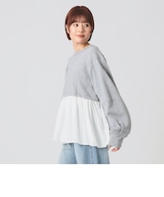 ギャザー キリカエ スウェット クルーネック トップス