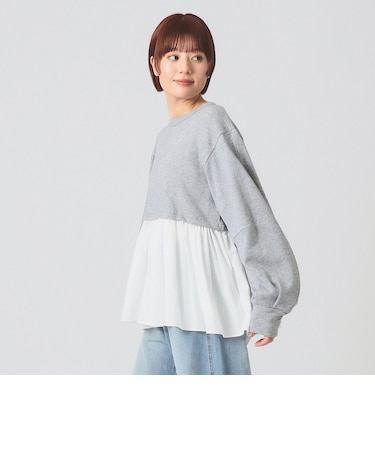 ギャザー キリカエ スウェット クルーネック トップス