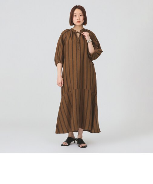 リネン バルーンスリーブ ワンピース 夏ワンピース 麻 リネン パフスリーブ 日除け 涼しい 大人カジュアル