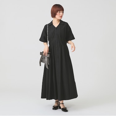 ウエスト タック スキッパー ワンピース 26SS シャツワンピ 通勤 通学 ロングワンピース オフィスカジュアル 洗える イージーケア シワになりにくい