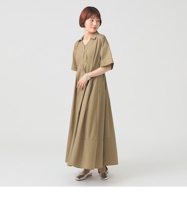 ウエスト タック スキッパー ワンピース　26SS  シャツワンピ 通勤 通学 ロングワンピース オフィスカジュアル  洗える イージーケア シワになりにくい