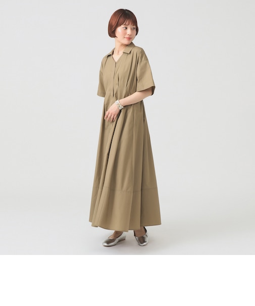 ウエスト タック スキッパー ワンピース　26SS  シャツワンピ 通勤 通学 ロングワンピース オフィスカジュアル  洗える イージーケア シワになりにくい