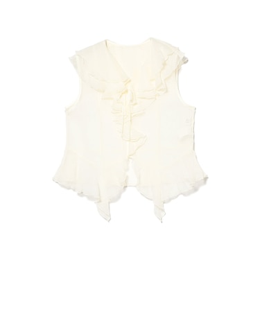 ラッフルカラー ノースリーブ ブラウス