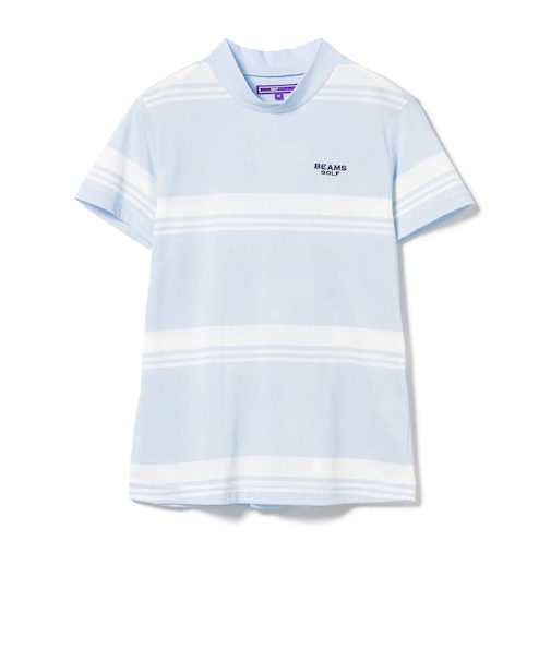 PURPLE LABEL / バックタック ボーダー モックネック トップス（接触冷感・吸水速乾・UVカット）