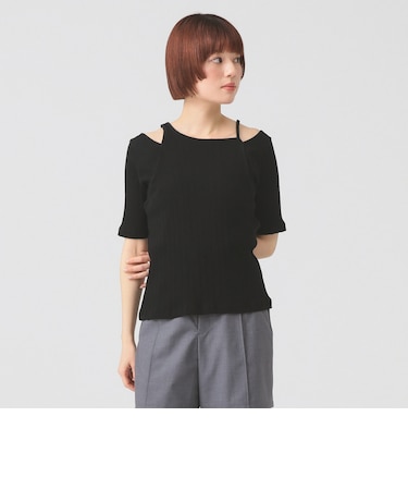 RIB キリカエ アシメネック Tシャツ