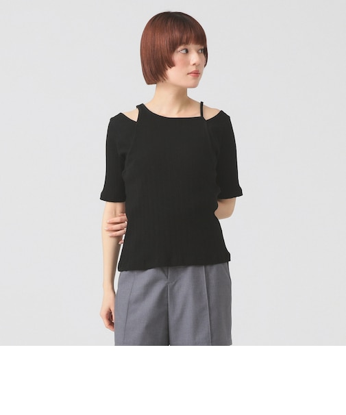 RIB キリカエ アシメネック Tシャツ