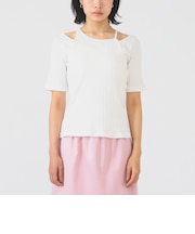 RIB キリカエ アシメネック Tシャツ