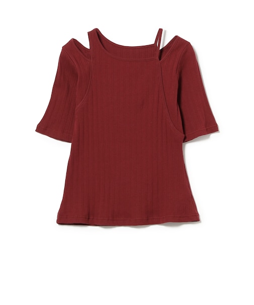RIB キリカエ アシメネック Tシャツ