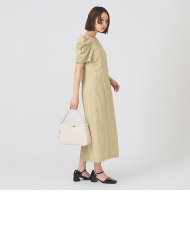 ギャザー パフスリーブ ワンピース