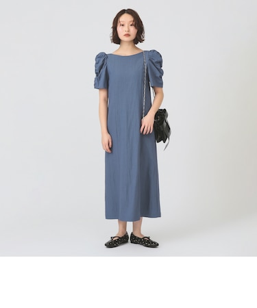 ギャザー パフスリーブ ワンピース