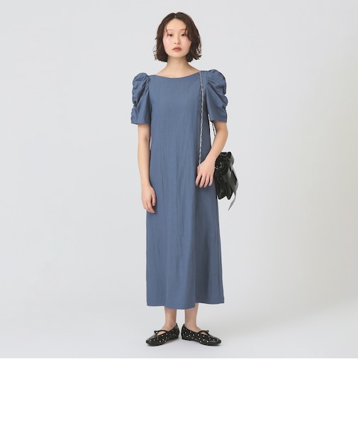 ギャザー パフスリーブ ワンピース