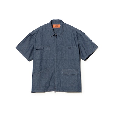 【別注】UNIVERSAL OVERALL / シャンブレー ジップ ショートスリーブ シャツ