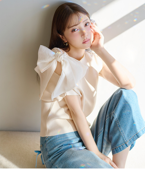 未使用 JUSGLITTY アシメリボンニット 2 モカ ネイロンBLEND '19年商品 シアーダブル衿2wayニット \u2013 MISCH MASCH|31 Sons de mode