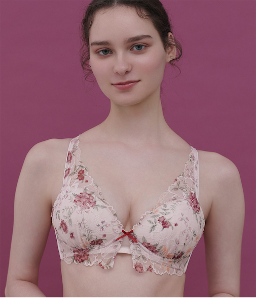 フラワープリントレースノンワイヤーブラ