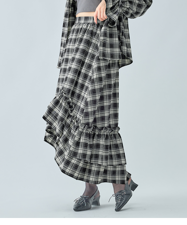 ラッフルチェックフレアスカート