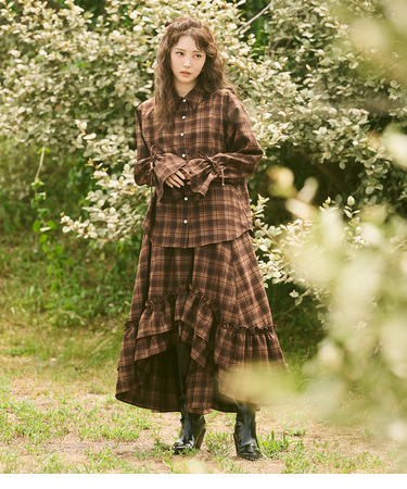 ラッフルチェックフレアスカート