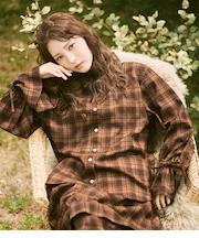 チェックギャザーフレアスリーブシャツ