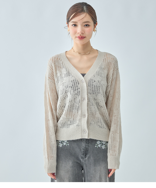 透かしフラワーカーディガン