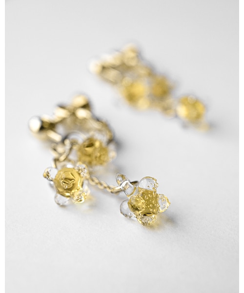 イヤリング ひとふさのミモザ イエロー NF｜ハリオランプワーク