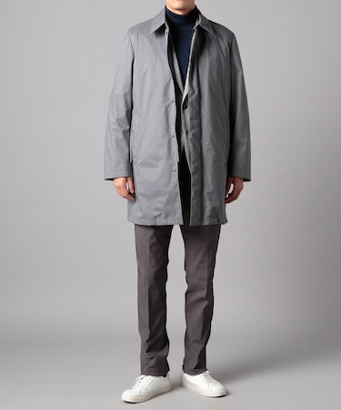 メランジグレーラミネートステンカラーコート(ミドルレングス)