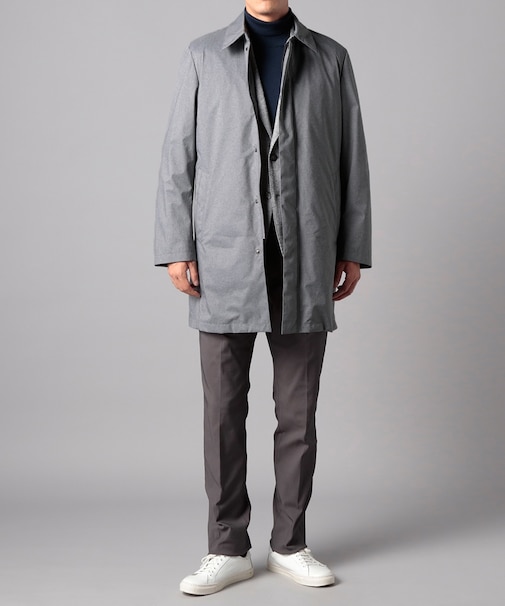 メランジグレーラミネートステンカラーコート(ミドルレングス)