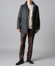 ウールアンゴラ千鳥スタンドカラーコート(ショートレングス)