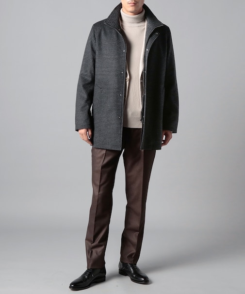 ウールアンゴラ千鳥スタンドカラーコート(ショートレングス)