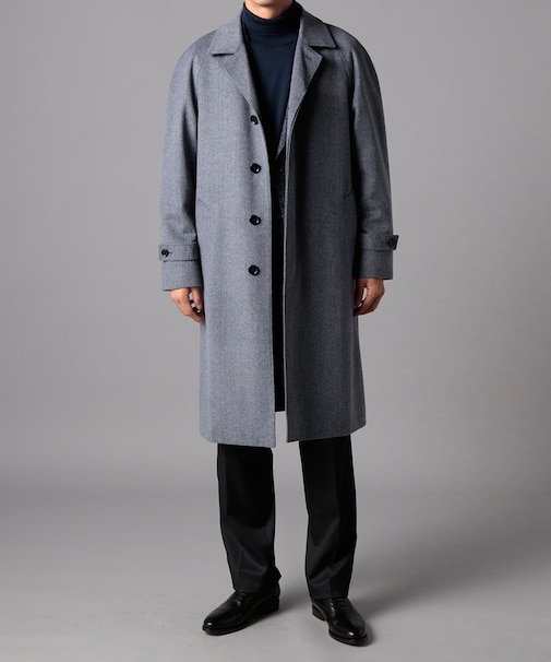 ウールアンゴラへリンボンバルカラーコート(ロングレングス)