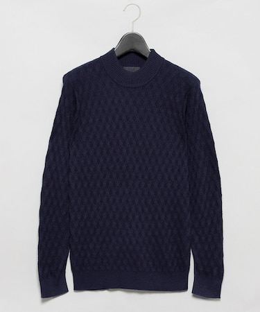 幾何柄モックネックニット