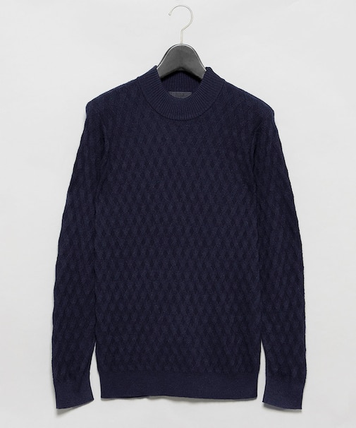 幾何柄モックネックニット