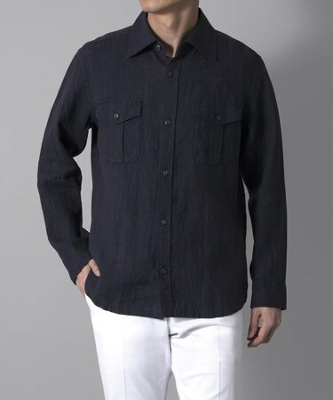 ワッシャーリネン サファリシャツブルゾン(73cm)