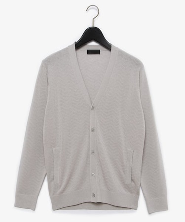 リネン混シェブロンラインニットカーディガン