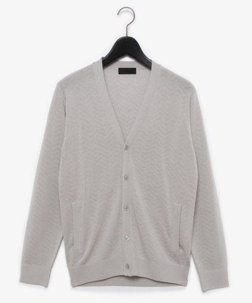 リネン混シェブロンラインニットカーディガン