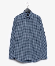 ダーバン D'URBAN 小紋ギンガムチェックコンビシャツ