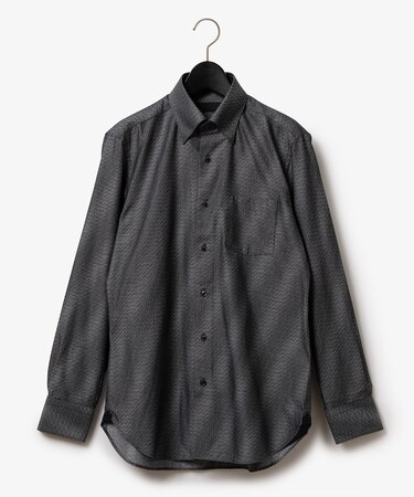 ダーバン D'URBAN グレー変形ヘリンボンドレスシャツ(スナップダウン)