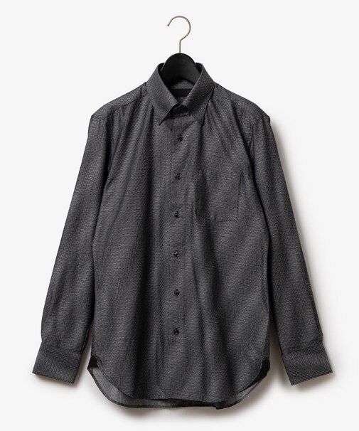ダーバン D'URBAN グレー変形ヘリンボンドレスシャツ(スナップダウン)