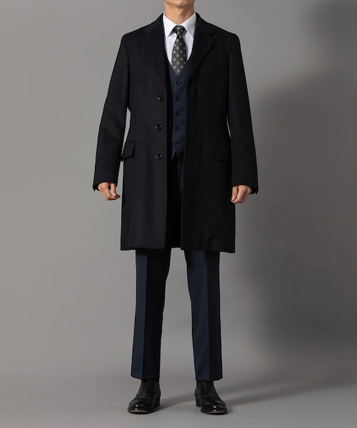 【美品】Paul Smith チェスターコート アンゴラ100% ダークネイビー ダーバン D'URBAN ウールアンゴラビーバーチェスターコート(ミドル