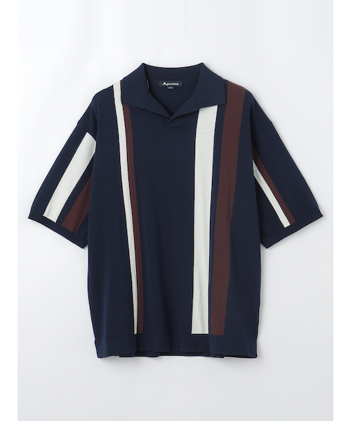 アクアスキュータム 半袖 POLOニット AQ Stripe Skipper Knit Polo|アクアスキュータムの
