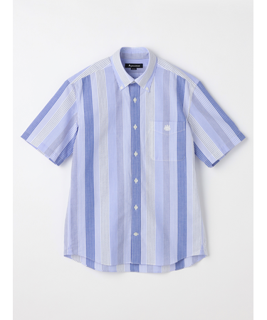 シアサッカーストライプ半袖シャツ