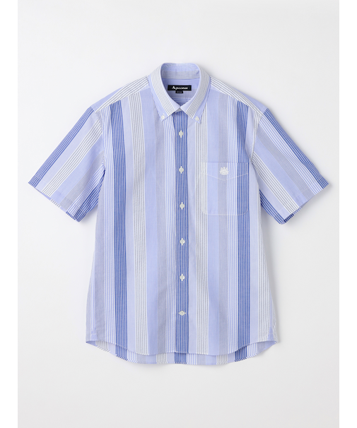 シアサッカーストライプ半袖シャツ