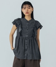 LIGHT OZ DENIM FRILL BLOUSE