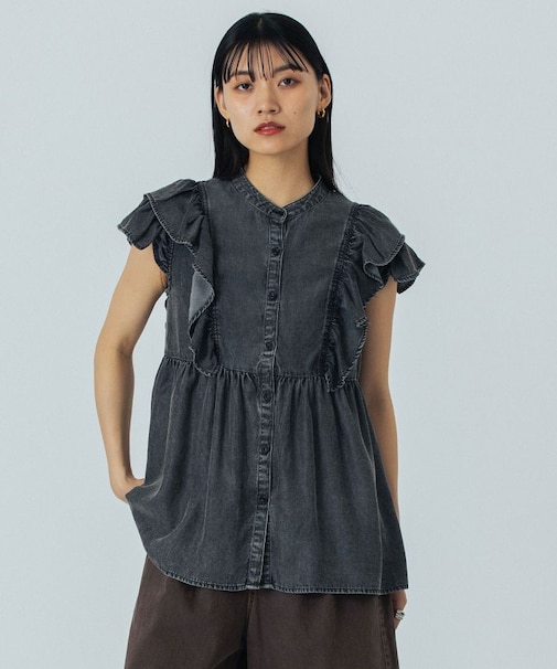 LIGHT OZ DENIM FRILL BLOUSE