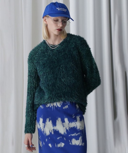 LAME FEATHER KNIT PULLOVER
