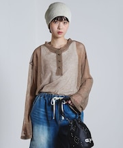 SHEER STRIPS PULLOVER