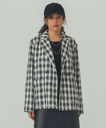 FLOWER PRINT CHECK SHIRT