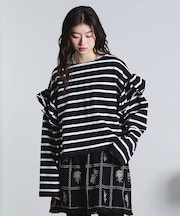 FRILL STRIPE L/S TOP