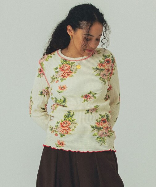 FLOWER PRINT WAFFLE TOP