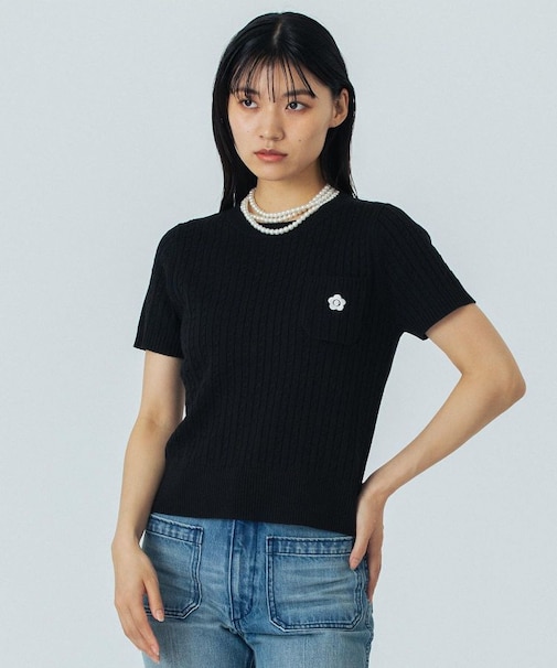 MARY QUANT CABLE HALF SLEEVE KNIT