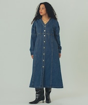 DENIM VOLUME SLEEVE DRESS
